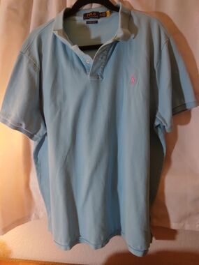 Ralph Lauren Light Blue Polo Shirt with Pink Logo Tag